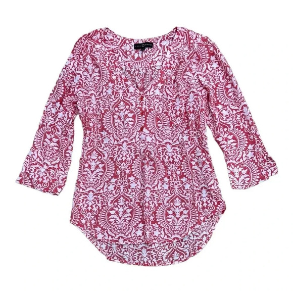 Fred David Red Floral Rayon Blouse S - Picture 1 of 4
